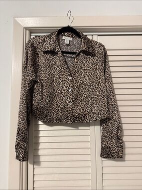 Rachel Zoe Leopard Print Crop Button-Up Blouse - Brown/Black/Tan